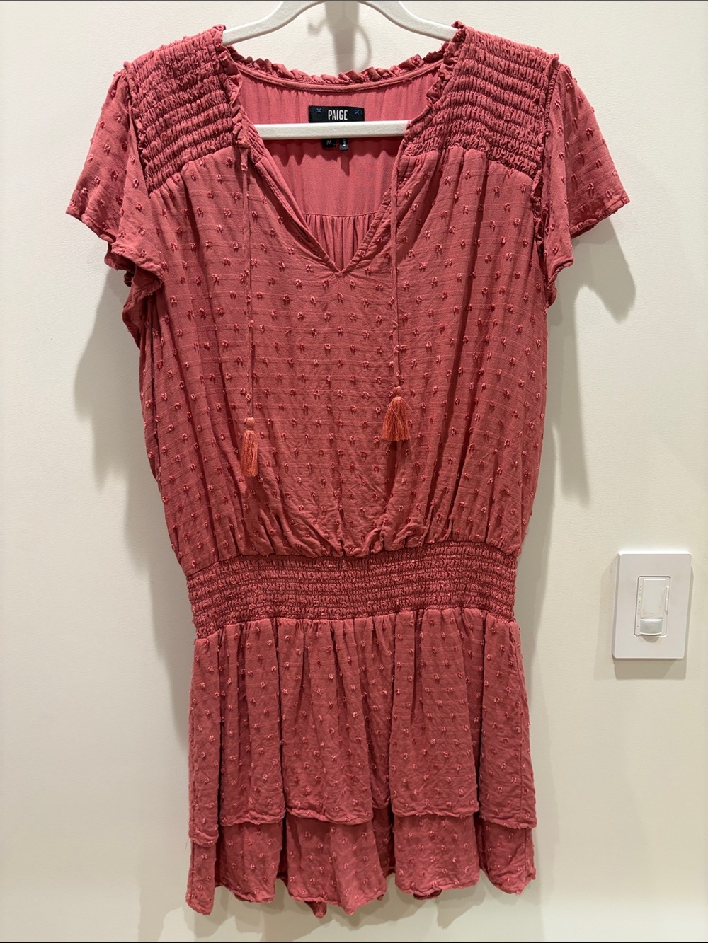 PAIGE Dusty Rose Textured Smocked Waist Tunic
